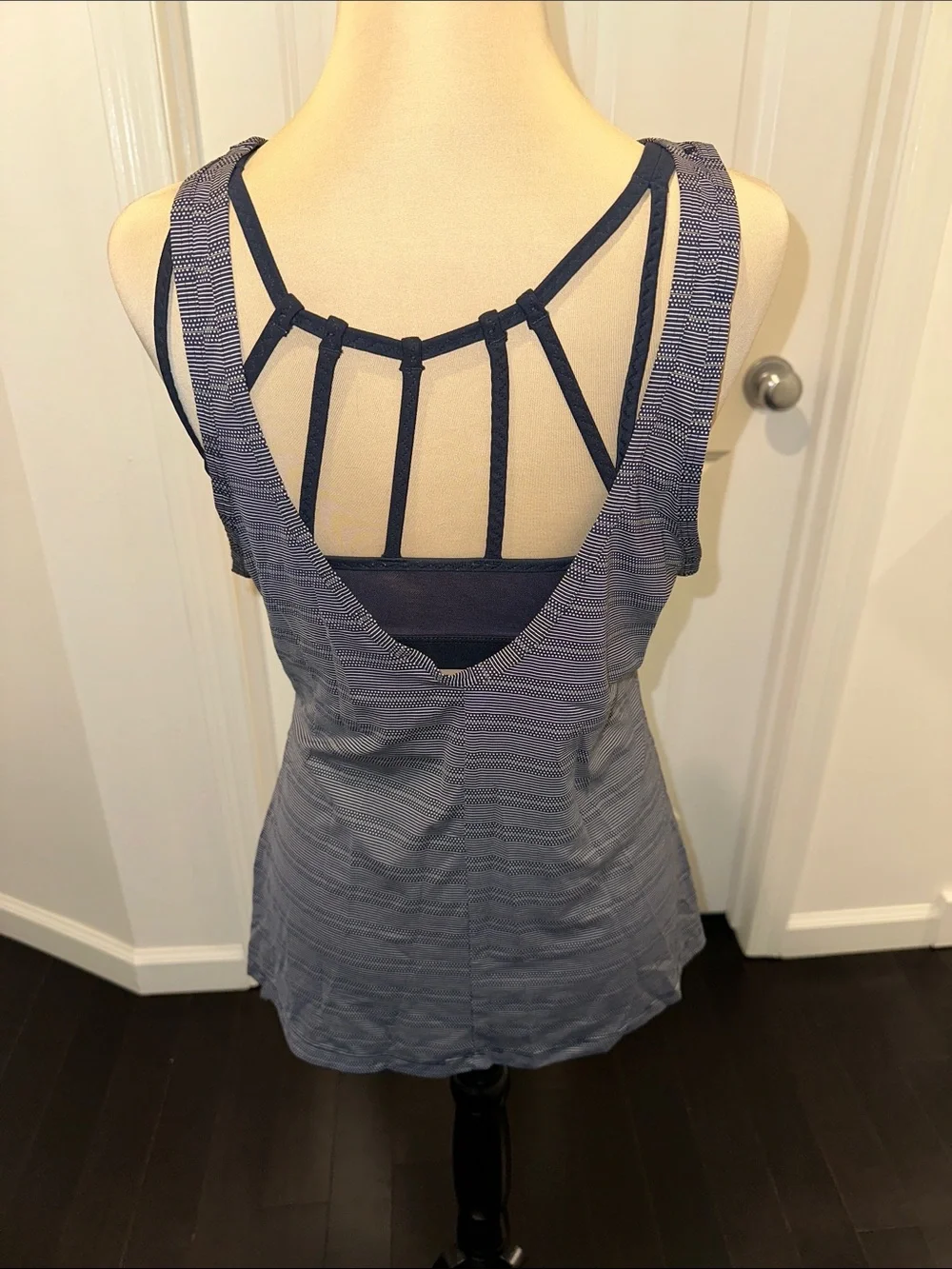 Athleta Navy Striped Scoop Neck Tank